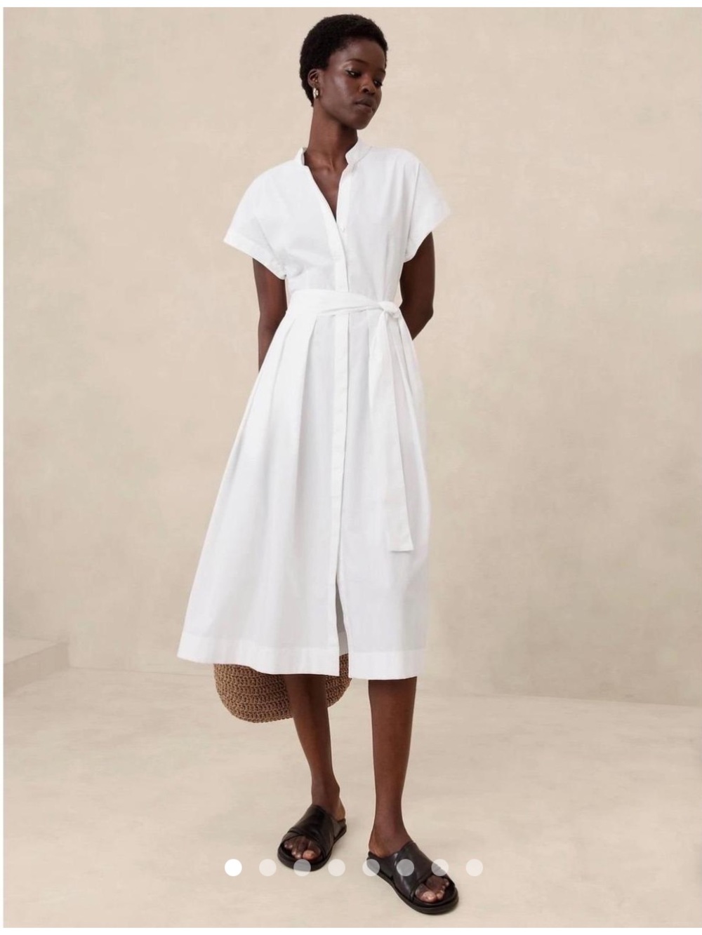 Banana Republic White Midi Shirt Dress with Tie Waist